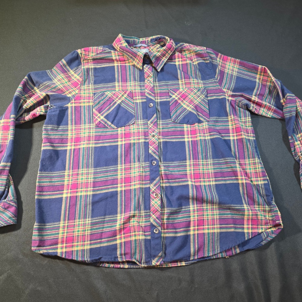 Natural Reflections Womens XL Flannel Shirt Blue Pink Plaid Cotton 652NRF22-2249